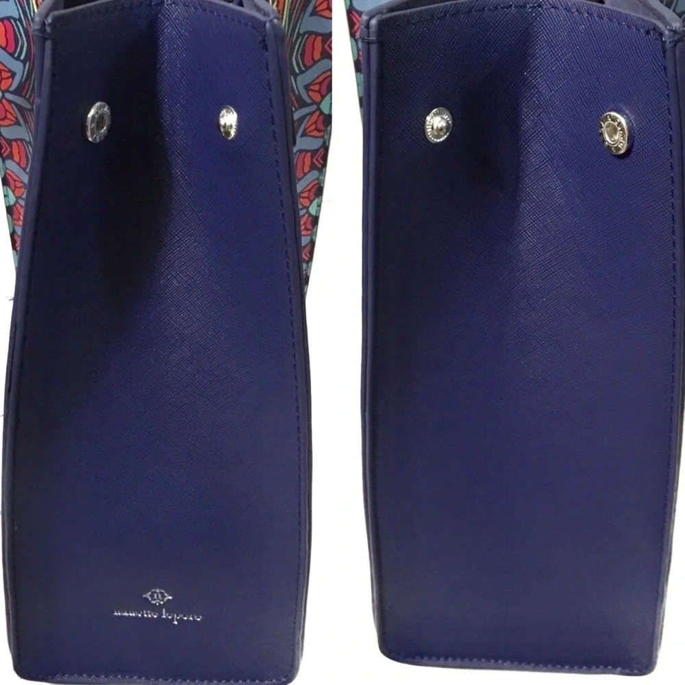 Nanette Lepore Tote NWT Tabetha Carry All Handbag Blue Multicolor Vegan Leather
